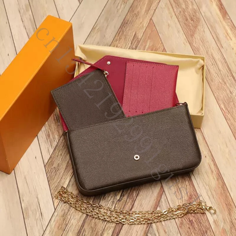 

Высококачественный роскошный дизайн, кошелек из трех частей на цепочке, сумка-мессенджер, сумки на плечо, женские сумки с коробкой, быстрая ...
