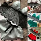 Женское атласное нижнее белье, пижама, комплект из 2 предметов, пикантная кружевная Пижама на бретельках, короткий топ и шорты, комплект для женщин, нижнее белье, ночная Пижама