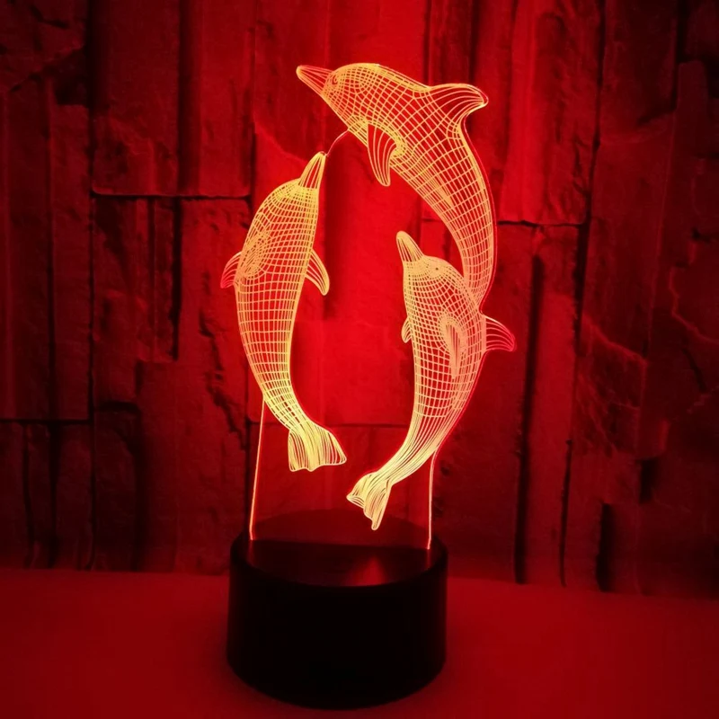 

3D Dolphin Night Light Press Switch Table Lamp Kids Xmas Gift Bedside Home Decoration 7 Colors Lamp