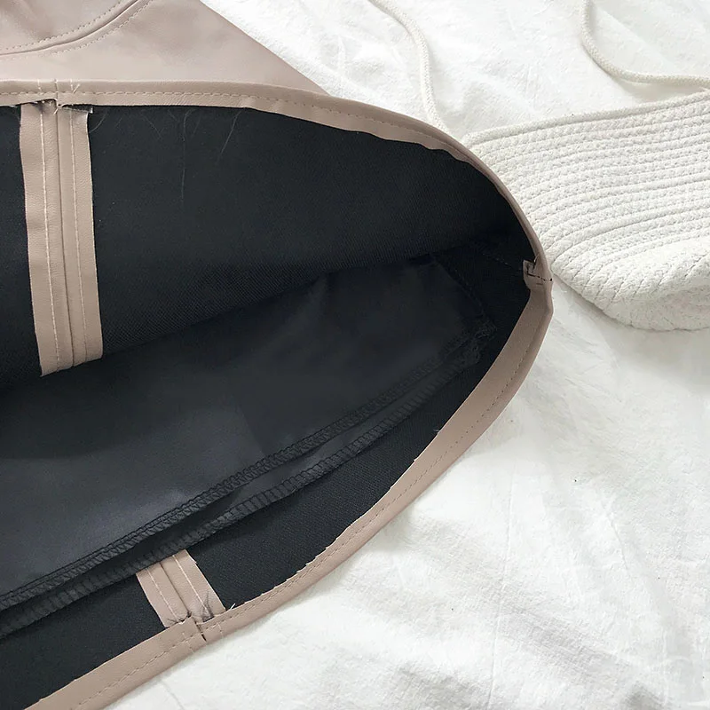 

Skirts Women High Quality Solid High-waist Simple Elegant All-match PU Leather Womens Soft Ladies Korean Style Autumn Skirt Chic
