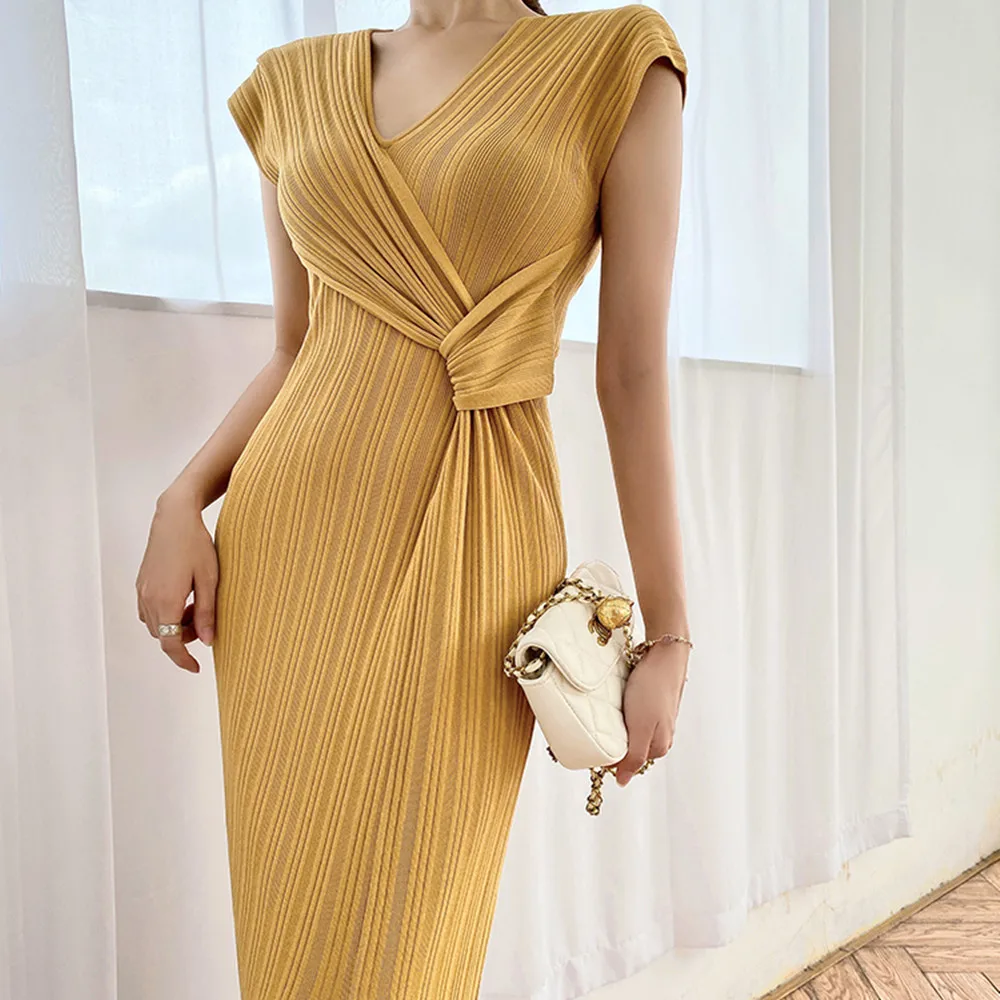 

Ice Silk Knitted Summer Dress for women 2021 sexy V-neck sleeveless side split slim Long Dresses Party Vestidos Robe Femme