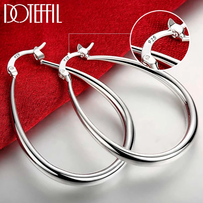 DOTEFFIL 925 Sterling Silver Smooth Circle 41mm Hoop Earrings For Women Lady Gift Fashion Charm High Quality Wedding Jewelry