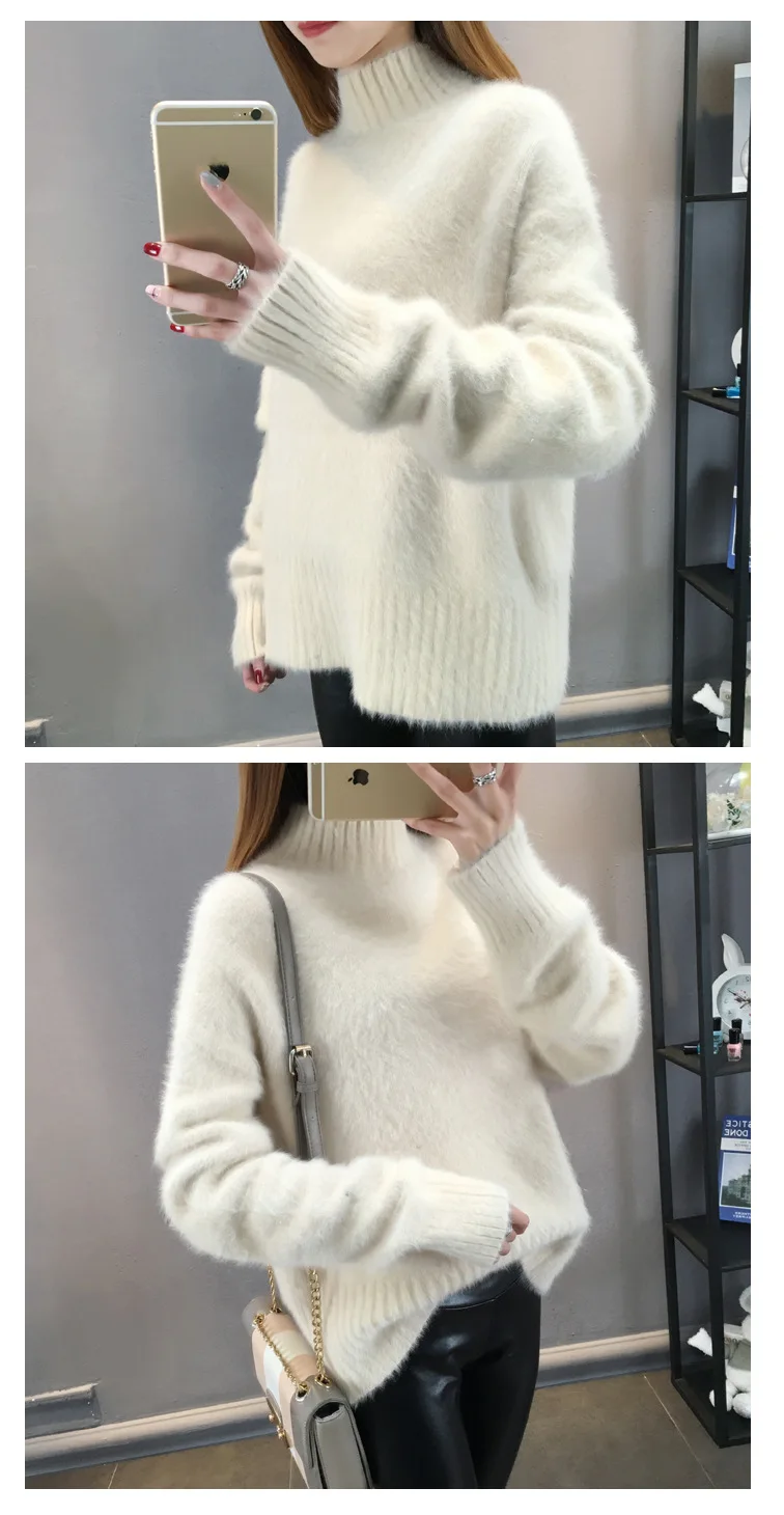 Женский свитер с высоким воротом Новый Модный повседневный однотонный мохер