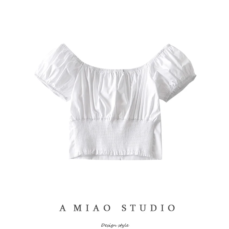 Ретро нишу Дизайн Женские квадратных шеи Топ с открытыми плечами суд Стиль