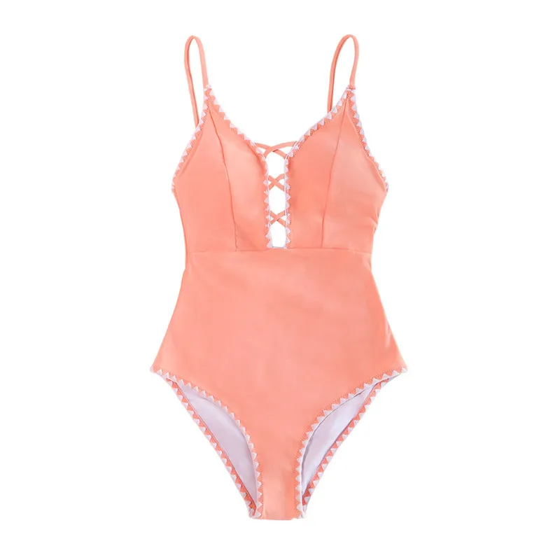 Розовый CUPSHE Peachy Цельный купальник с отделкой крючком, сексуальный глубокий v-образный вырез, с вырезами, Женский Монокини,, для девочек, пляжный купальный костюм, купальники - Цвет: Розовый