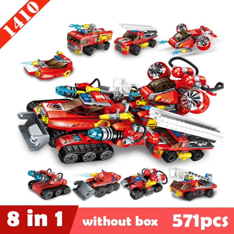 

1410 8 in 1Enlighten Fire Station Truck Helicopter Firefighter Building Block Fire Fighting blocks City Bricks Toys For Children