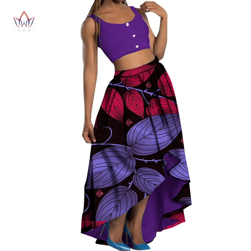 

African Traditional Wear for Women O-Neck 2021 Women Fashion Clothing Sets Africa Style 2 Pcs Skirt Suit Sleeveless WY8506