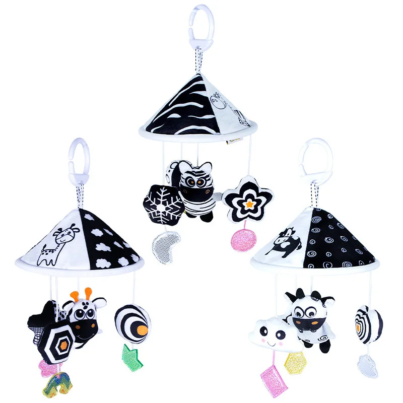 

Rattle For Kids Baby Toy Set Newborn Infant 0 6 12 Month Black White Soft Plush Cute Animal Hanging Mobile On The Bed Bell Gift
