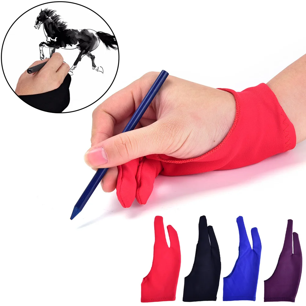 

2 Finger Anti-fouling Glove reduce friction Artist Drawing Glove Graphics Student Pen Tablet Pad Black/Red/Blue/Purple