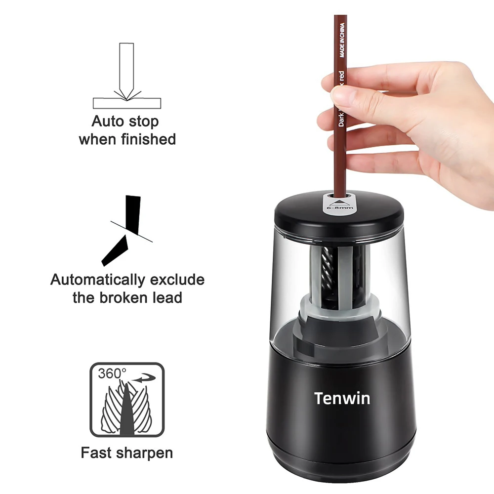 Электрическая точилка для карандашей Tenwin автоматическая USB-зарядка сверхмощная