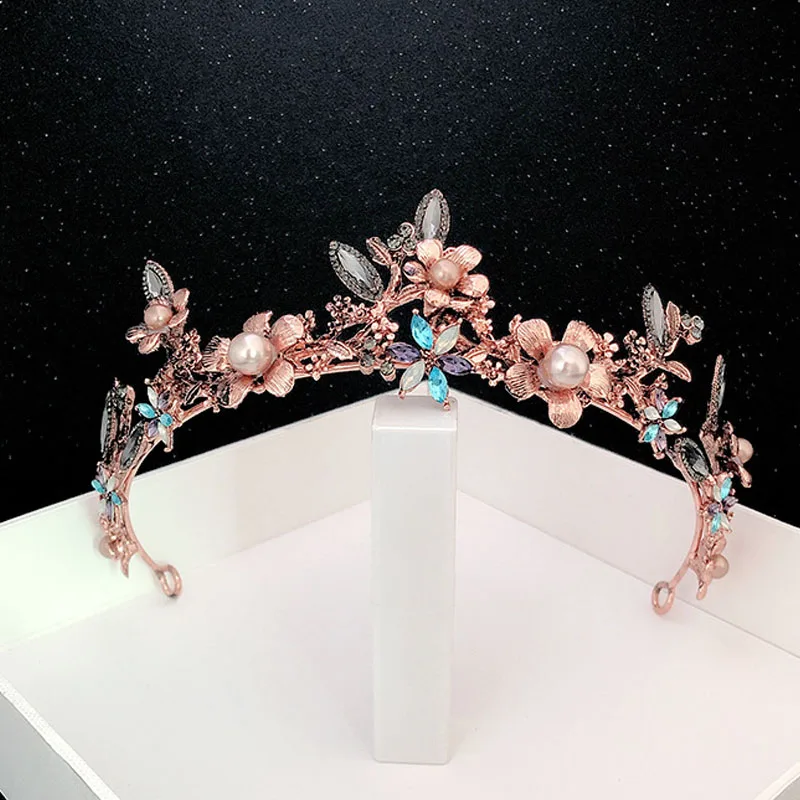 

Fashion Colorful Baroque Retro Rhinestone Crown Flower Pearl Decorated Super Fairy Wedding Formal Dress Accessories LL@17