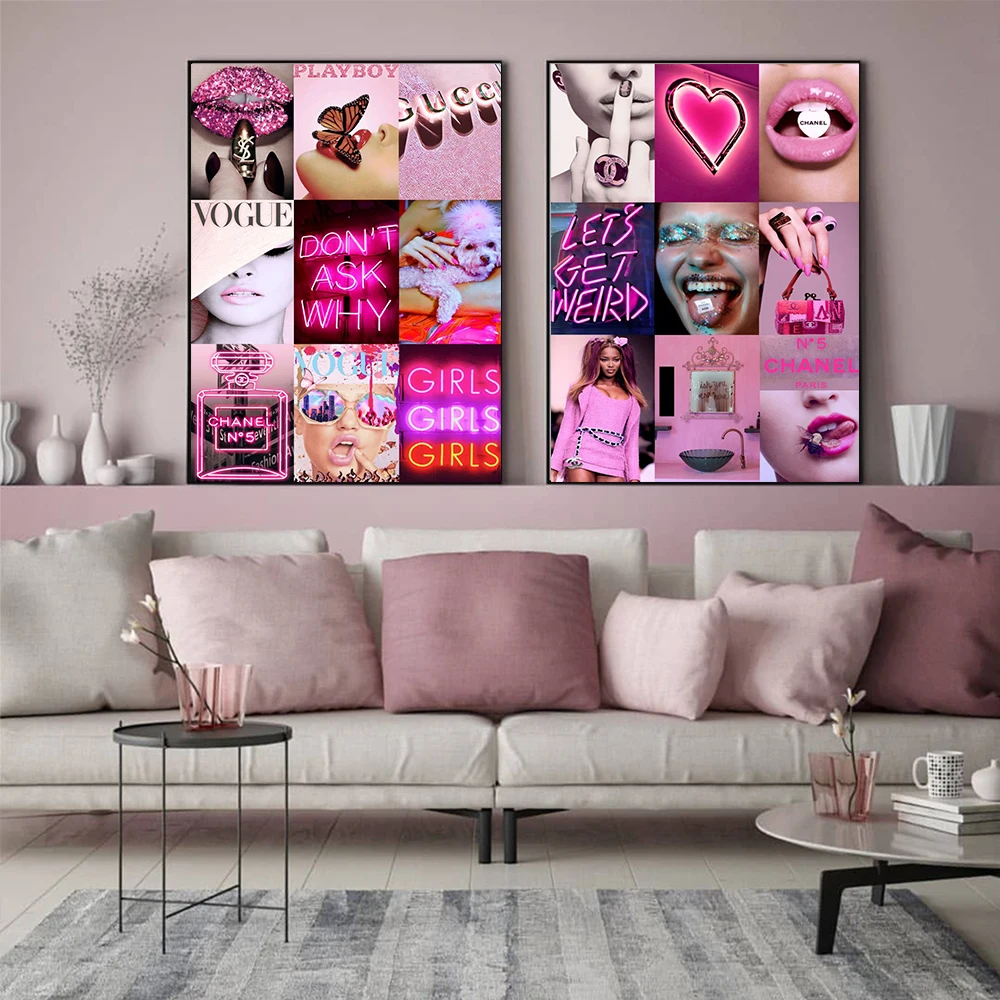 

Pink Aesthetic Poster And Print Fashion Modern Wall Art Canvas Painting Famous Luxury Brand Picture Home Decor For Living Room