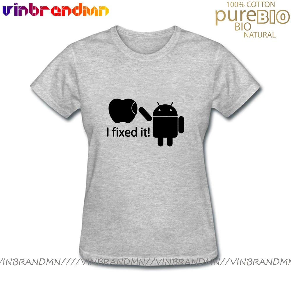 Android исправить это Apple футболка для женщин Юмор логос напечатал забавная с