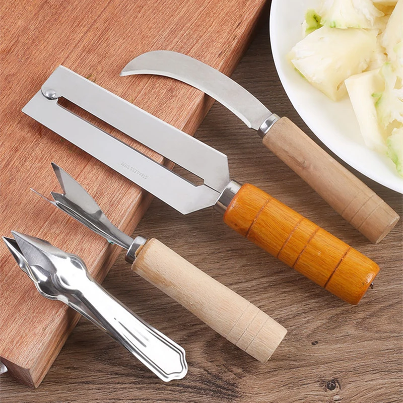 

4Pcs Strawberry Huller Fruit Peeler Pineapple Corers Slicer Cutter Stainless Steel Kitchen Knife Gadgets Pineapple Slicer Clips