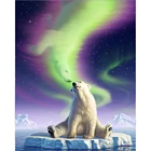 Камни в форме ромбаНабор для рисования с круглыми камнями и полотном картина полярный медведь 5D Алмазная вышивка aurora borealis фотографии Стразы Мозаика Декор CV276