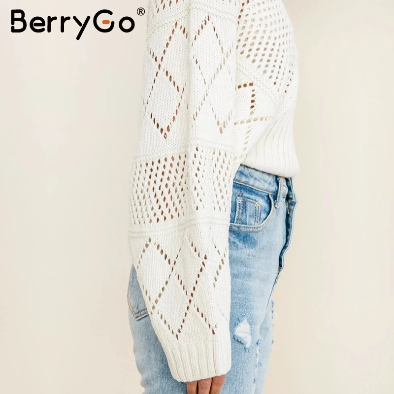 Женский вязаный свитер с вырезом BerryGo повседневный Свободный пуловер рукавом