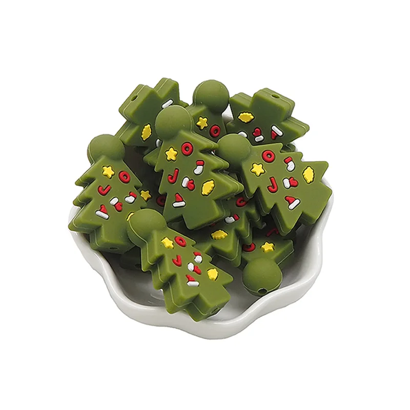 Chenkai-Cuentas de &aacute;rbol de Navidad sin BPA para beb&eacute;, cuentas de silicona para beb&eacute;, accesorios de juguete para morder de enfermer&iacute;a, grado alimenticio, 10 Uds.-2