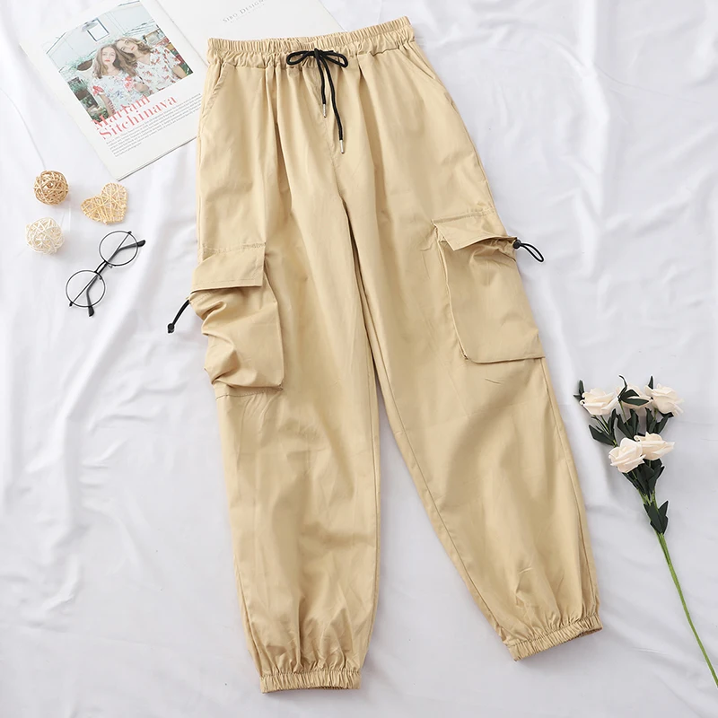 2019 модные женские брюки цвета хаки с высокой талией джоггеры кардо большим