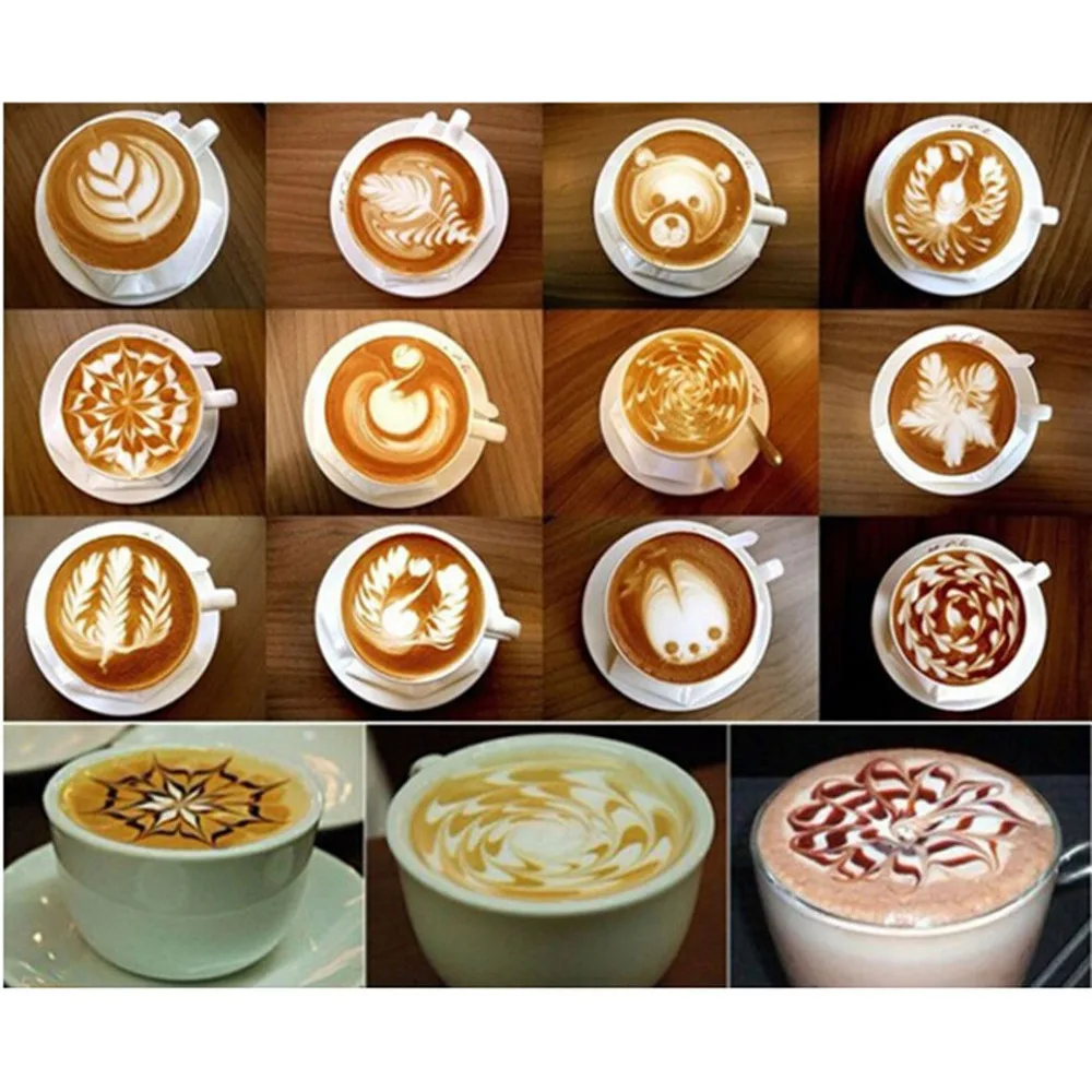 16 Pcs/set Coffee Drawing Mold Fancy Natie Printing Model Foam Spray Cake Stencils Powdered Sugar Tools Wedding Party | Дом и сад