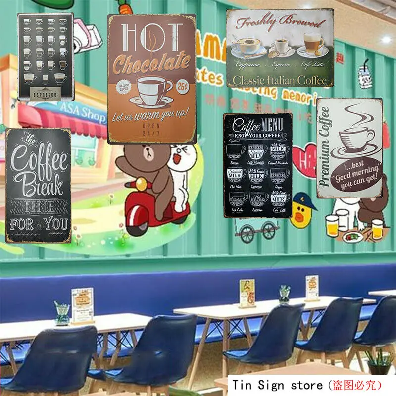 Оловянная металлическая табличка доска с рисунком кофе бар Винтаж Ретро