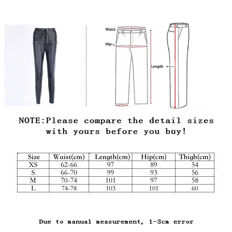 

Women 2021 Spring Slim Skinny Casual Streetwear Trousers Pu Lace-Up High Waist Faux Leather Black Straight Pencil Pants