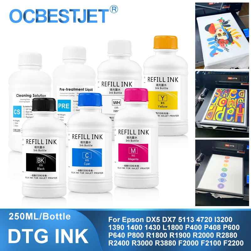 250ML DTG Ink Textile InK Garment Ink DX4 DX5 DX6 DX7 DX10 TX800 XP600 Printhead For Epson L1800 1390 R1900 R2000 F2000 F2100