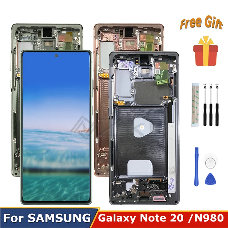Pantalla t&aacute;ctil Super AMOLED Plus de 6,7 pulgadas para Samsung Galaxy Note 20 N980, montaje de digitalizador, SN980F/DS, reemplazo N981 con marco-0