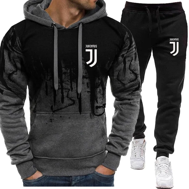 

2021 New Product Men's Suit Men's Hooded Sweater Sweat Shirt Pants Hooded Harajuku Suit Football Series Casual Men's Suit S