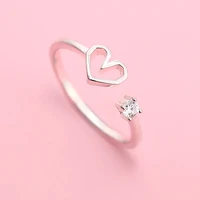 silver color hollow heart shaped opening ring design cute fashion love jewelry ladies girls children birthday party gifts