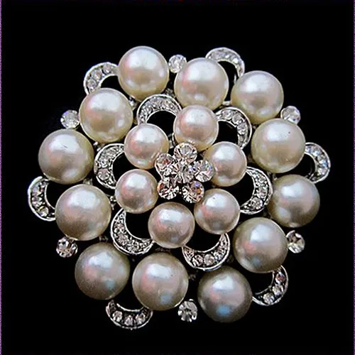 Дешевые оптовые продажи красивый золотой тон жемчуга и кристалл цветок брошь