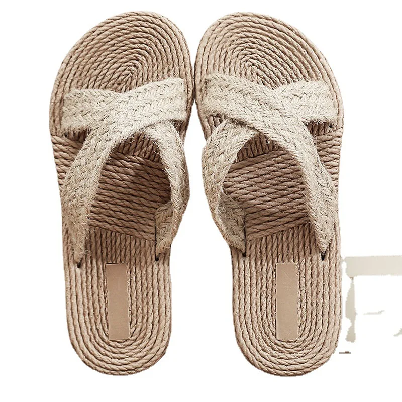 

Women Shoe 2021 Imitation Straw Woven Travel Espadrille Sandals Korean Tide Wear A Flip-flop Beach Fashion Flat-heeled Slippers