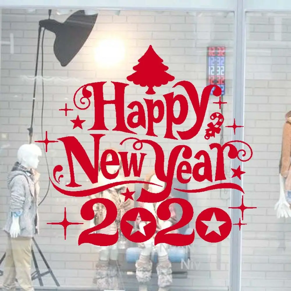 2020 наклейки на стену с Новым годом окно магазина Рождество новогодние праздники