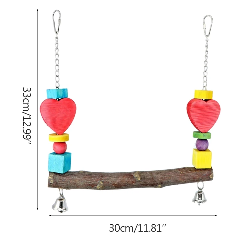 

Colorful Wood Bird Perch Parrot Swing Stand Cage Hanging Bells Toys for Conure