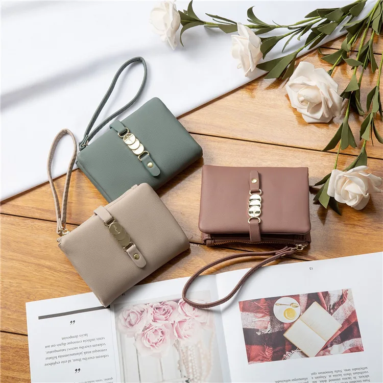 

New two-fold zipper short folding multifunctional coin purse wallet lady wallet