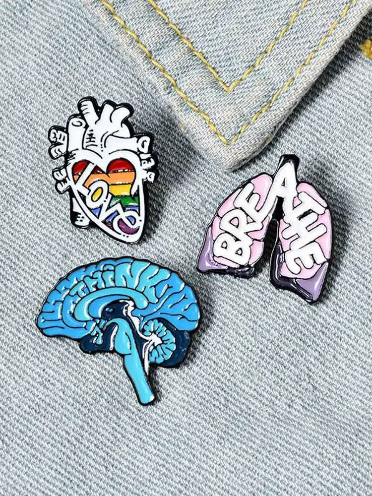 

Creative Brooch Lapel Pin Shirt Bag Love Breath Think Badge Cartoon Jewelry Gift For Friends Organ Enamel Pins