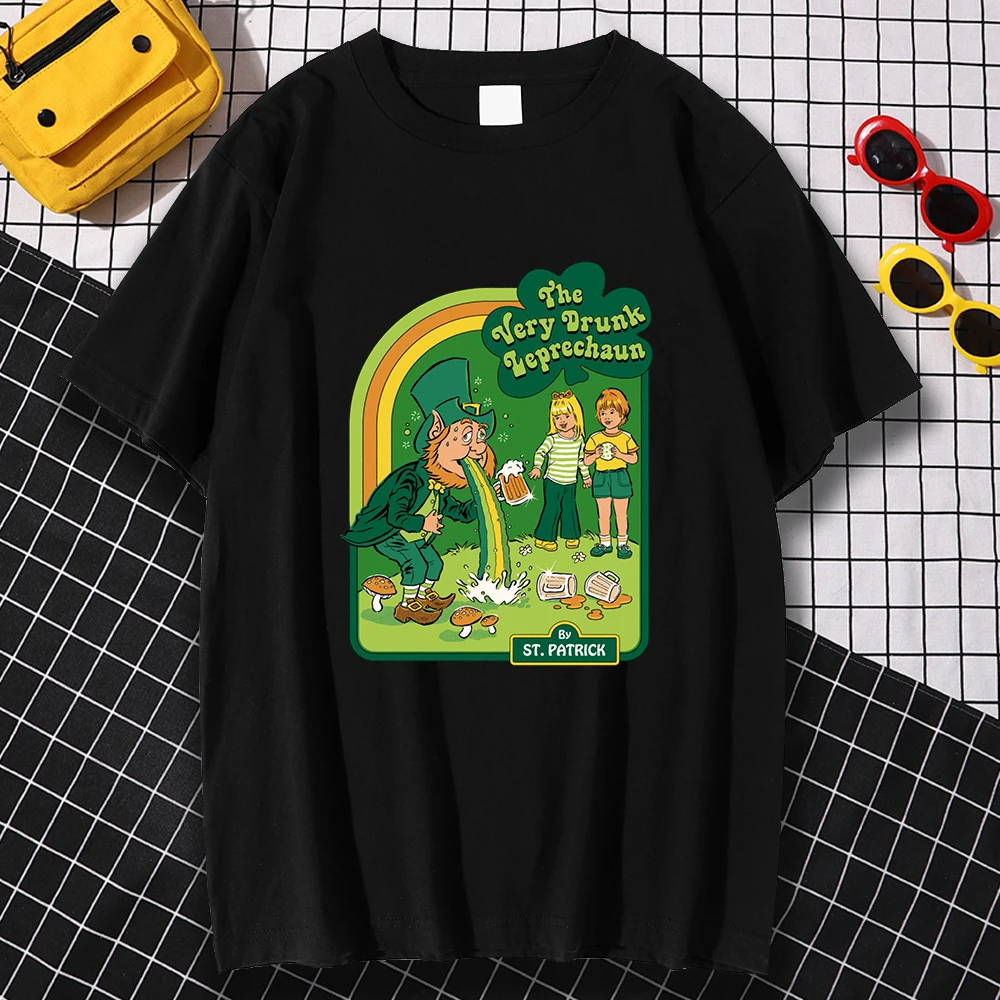 

Kohpweran Funny Oversized The Very Drunk Leprechaun Printing T-Shirts Womens Vintage Home Clothes Casual Comfortable Streetwear