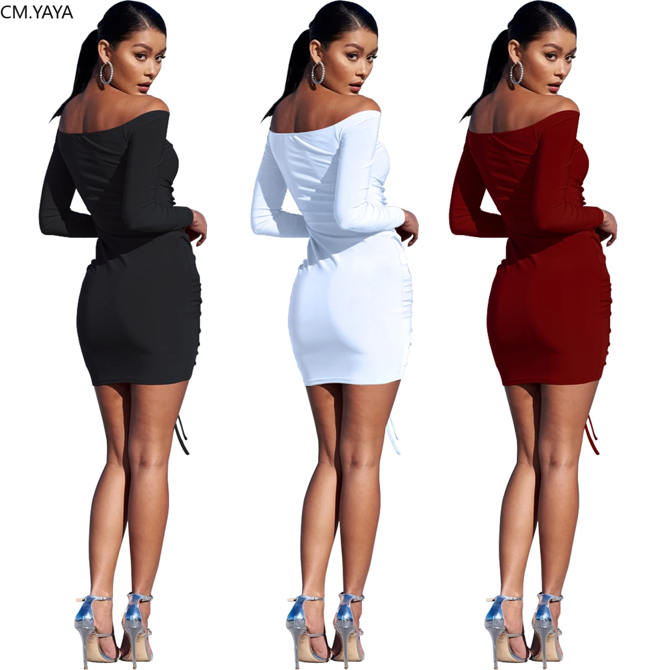 Женское облегающее мини-платье GL на осень и зиму без бретелек с открытыми плечами