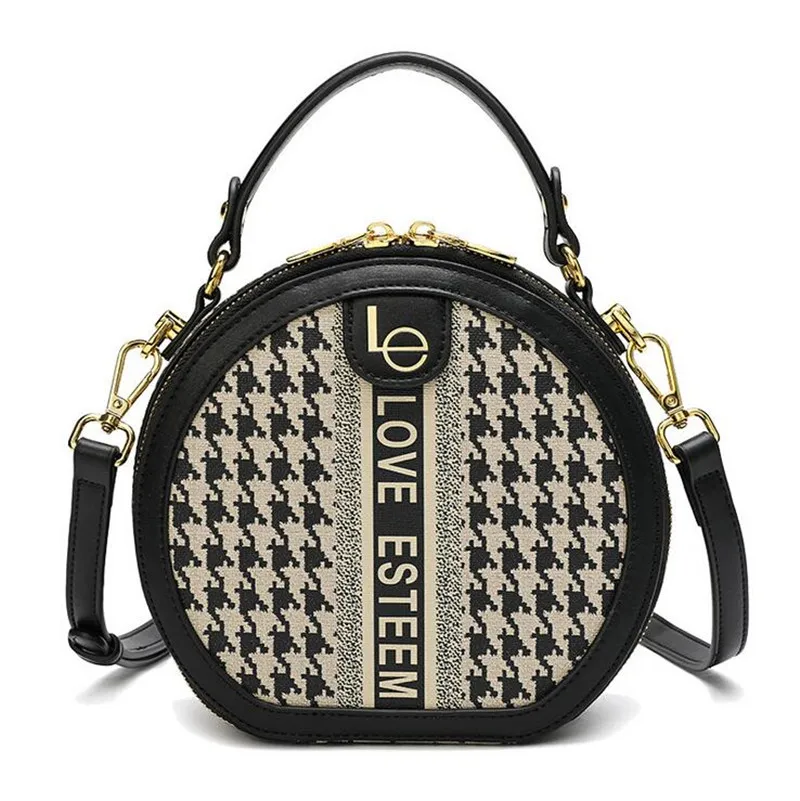 

Маленькая круглая сумка из натуральной кожи, женские сумки через плечо с рисунком «гусиные лапки», новинка 2021, сумки-мессенджеры в иностран...