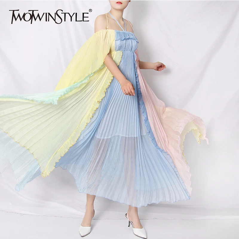 Женское Сетчатое платье TWOTWINSTYLE элегантное лоскутное с оборками v образным