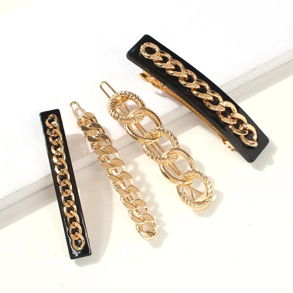 Модная заколка для волос в стиле панк с золотой цепью аксессуары женские заколки