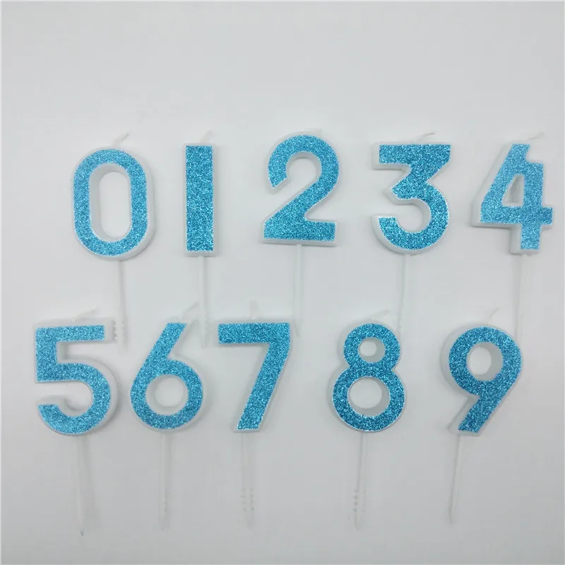 Свечи для торта Happy Birtday с цифрами 0 1 2 3 4 5 6 7 8 9 голубые свечи детей девочек