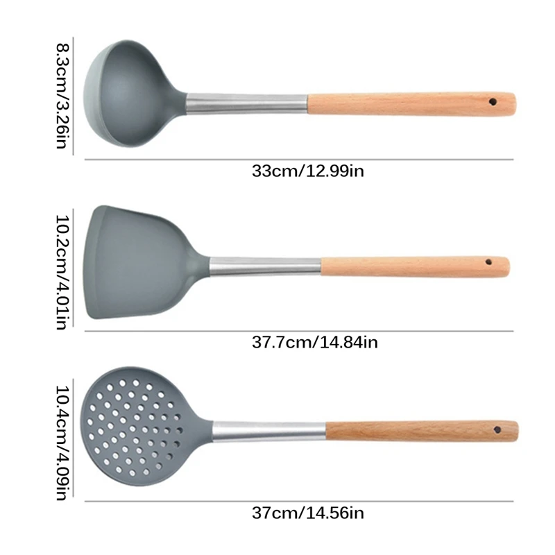 

Kitchen Utensil Non-Stick Wooden Handle Soup Ladle Colander Frying Spatula Kitchenware Silicone Slotted Spoon Kitchen Gadgets
