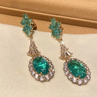 vintage luxury gold drop earrings inlay oval green zircon europe america style fine jewelry for women wedding engagement party