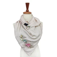women floral embroidery lace applique accessories scarf cotton flower scarves handmade button soft wrap shawls echarpe femme