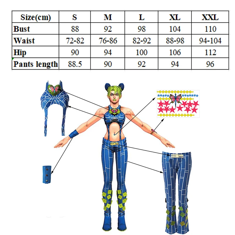 ROLECOS аниме JoJo Cujoh Jolyne Косплэй костюм Для женщин сексуальный синий топ и штаны