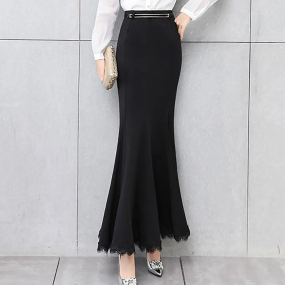 Женские черные длинные юбки-годе винтажные юбки-макси в пол с юбкой-годе