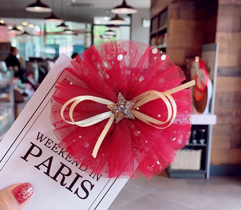 

12pcs ins Fashion Cute Glitter Star Floral Hairpins Solid Gauze Flower Hair Clips Princess Headwear Boutique Hair Accessories