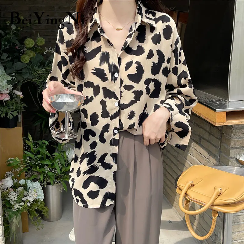 

Beiyingni женские рубашки с леопардовым принтом, винтажные Большие размеры, уличные Новые Модные свободные топы с длинным рукавом, блузы, женски...