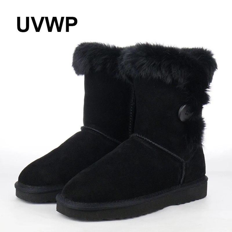 Модная женская обувь из натурального кроличьего меха зимние сапоги