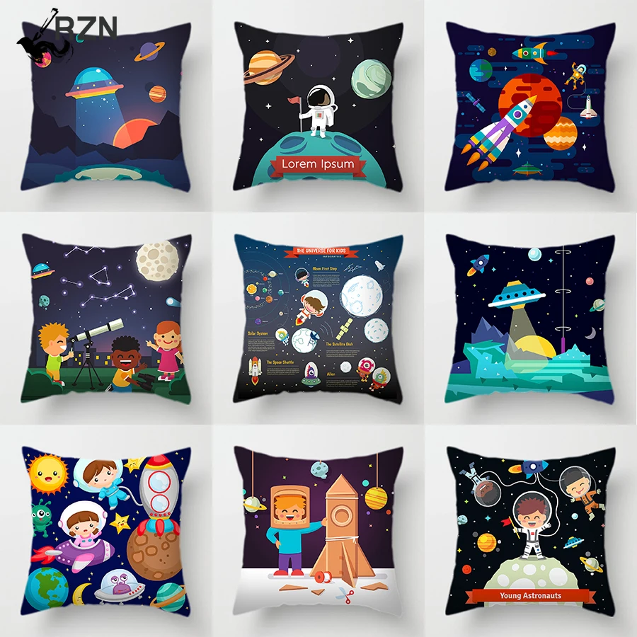 

The Universe for Kids Sofa Decorative Cushions Cover Space Dream Astronaut Alien Throw Pillows Case Living Room Decoration Home